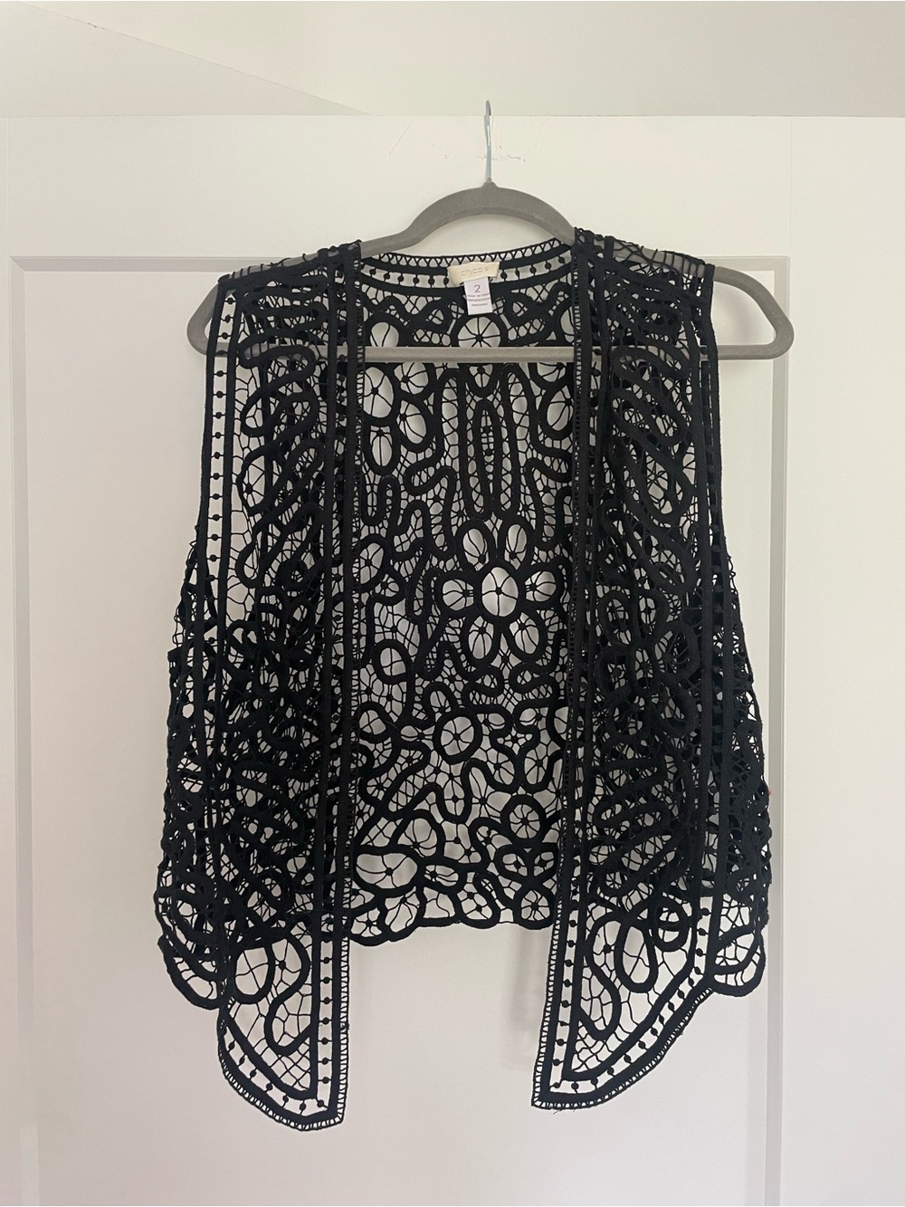 Chico's Black Crochet Lace Open Vest